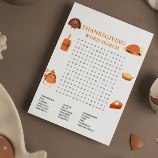 Modern Thanksgiving woord zoeken spel Kaart