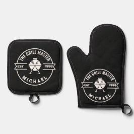 Modern The Grill Master Gevestigd Goud Zwart Ovenwant & Pannenlap Set