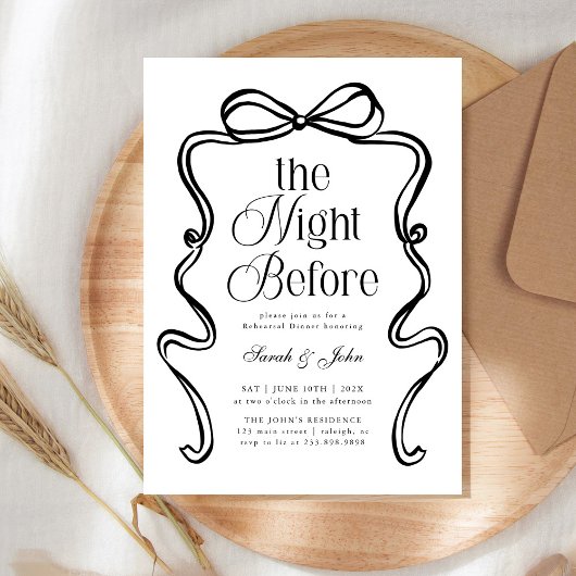 Modern The Night Before Bow BoRehearsal Dinner Kaart