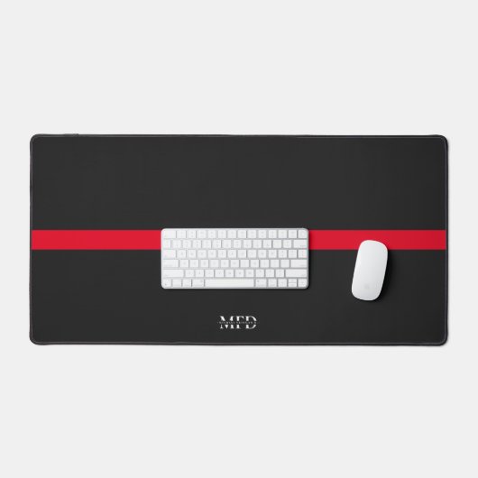 Modern Thin Red Line Brandweerman Monogram Initial Bureaumat (Keyboard & Muis)