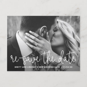 Modern Thin Script Photo Wedding Postponement Aankondigingskaart