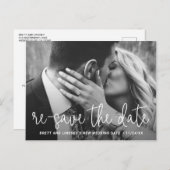 Modern Thin Script Photo Wedding Postponement Aankondigingskaart (Voorkant / Achterkant)