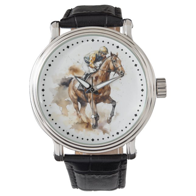 Modern Thoroughbred Equestrian Race Horse Horloge (Voorkant)