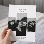 Modern Three Photo Black and White Wedding Save The Date