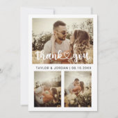 Modern Three Photo Collage Heart Script Wedding  Bedankkaart (Voorkant)