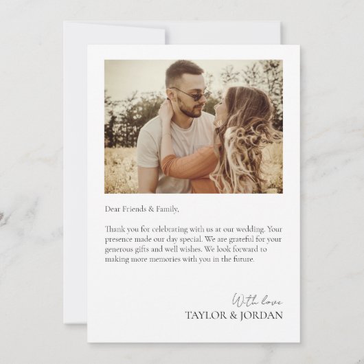 Modern Three Photo Collage Heart Script Wedding  Bedankkaart (Achterkant)