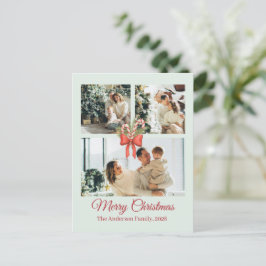 Modern Three-Photo Holiday Family Collage Briefkaart