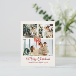 Modern Three-Photo Holiday Family Collage Briefkaart