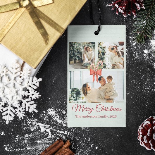 Modern Three-Photo Holiday Family Collage Cadeaulabel
