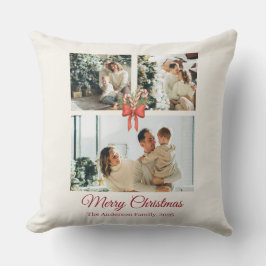 Modern Three-Photo Holiday Family Collage Kussen