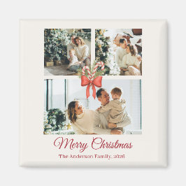 Modern Three-Photo Holiday Family Collage Magneet