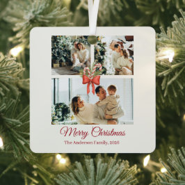 Modern Three-Photo Holiday Family Collage Metalen Ornament