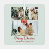 Modern Three-Photo Holiday Family Collage Metalen Ornament (Achterkant)