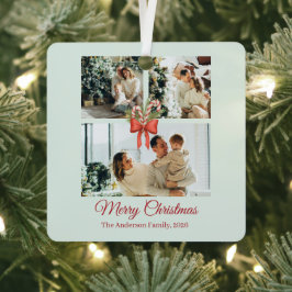 Modern Three-Photo Holiday Family Collage Metalen Ornament