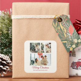 Modern Three-Photo Holiday Family Collage Vierkante Sticker