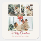 Modern Three-Photo Holiday Family Collage Vierkante Sticker (Voorkant)