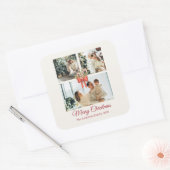 Modern Three-Photo Holiday Family Collage Vierkante Sticker (Envelop)