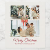 Modern Three-Photo Holiday Family Collage Wijn Etiket (Enkel label)