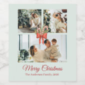Modern Three-Photo Holiday Family Collage Wijn Etiket (Enkel label)