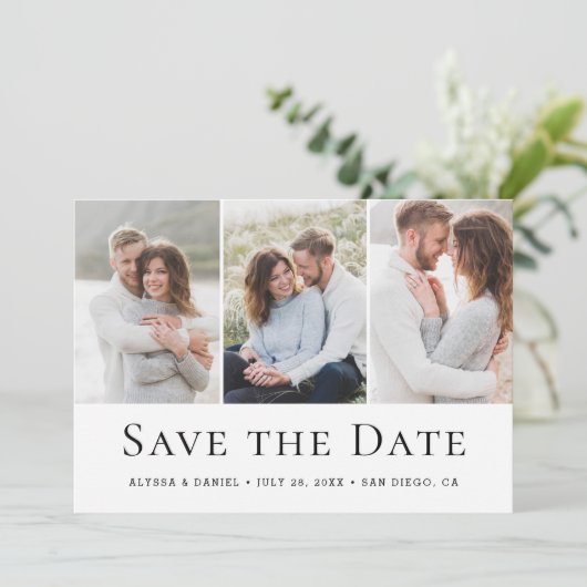 Modern Three Photo Wedding website QR Code Save The Date (Staand voorkant)