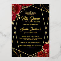 Modern Tiara Floral Gold Red Quinceanera