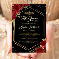 Modern Tiara Floral Red Gold Quinceanera Folie Inv