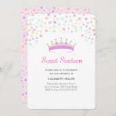 Modern Tiara & Multicolored Stars Sweet Sixteen Kaart (Voorkant / Achterkant)