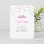 Modern Tiara & Multicolored Stars Sweet Sixteen Kaart (Staand voorkant)