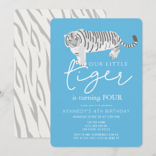 Modern Tiger Blue Kids Birthday Invitation Kaart
