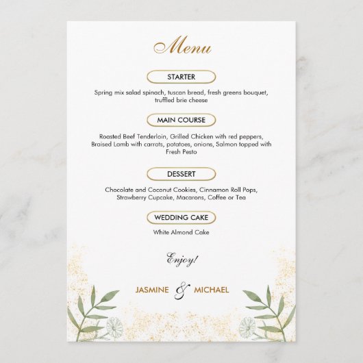 Modern tijdloos Elegant Goud Eenvoudig Sage Groen Menu (Voorkant)