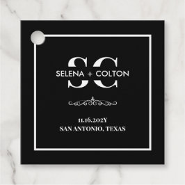 Modern tijdloos zwart-wit bruiloft gunst Label