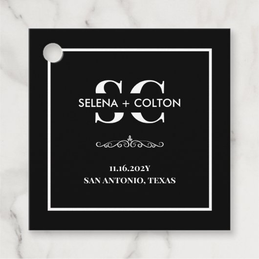 Modern tijdloos zwart-wit bruiloft gunst Label (Voorkant)