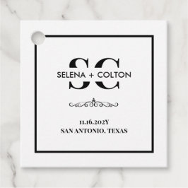 Modern tijdloos zwart-wit bruiloft gunst Label