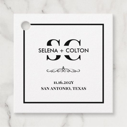 Modern tijdloos zwart-wit bruiloft gunst Label (Voorkant)
