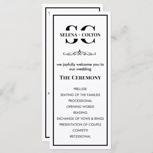 Modern tijdloos zwart-wit huwelijksprogramma (Voorkant / Achterkant)