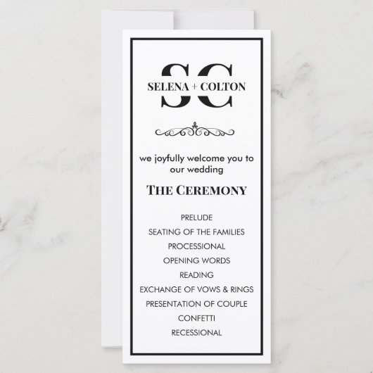 Modern tijdloos zwart-wit huwelijksprogramma (Voorkant)