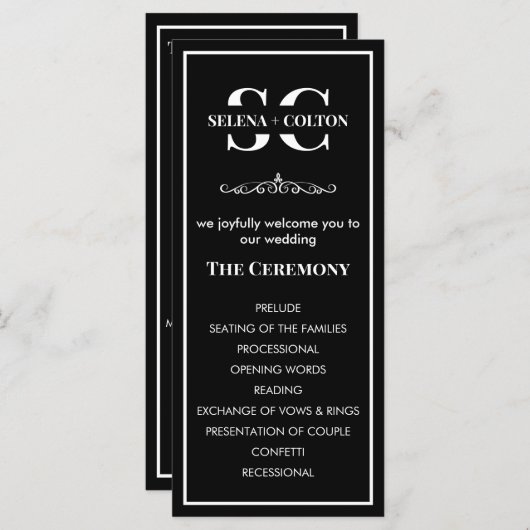 Modern tijdloos zwart-wit huwelijksprogramma (Voorkant / Achterkant)
