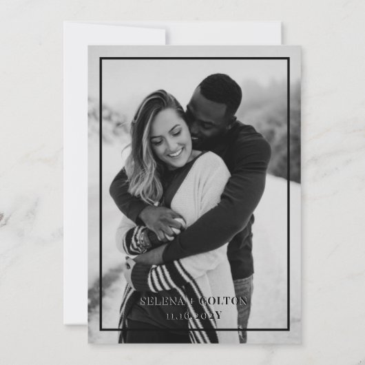 Modern tijdloos zwart-wit met foto bruiloft kaart (Achterkant)