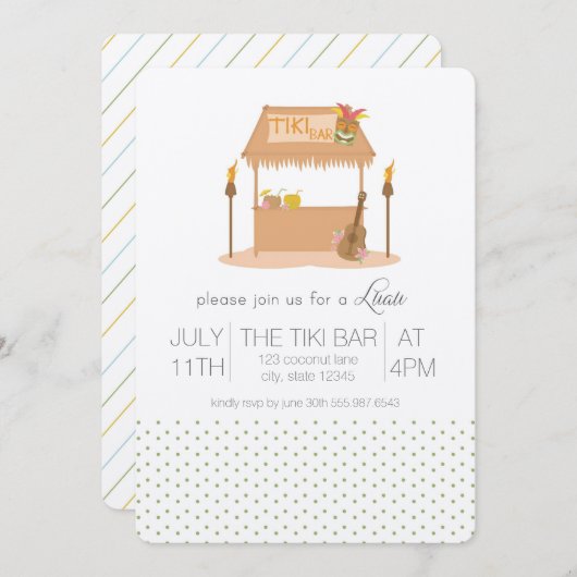 Modern Tiki Bar Luau Uitnodiging (Voorkant / Achterkant)