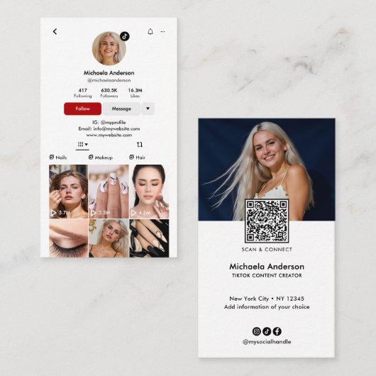 Modern TikTok Influencer QR Code & Socials Visitekaartje (Voorkant / Achterkant)