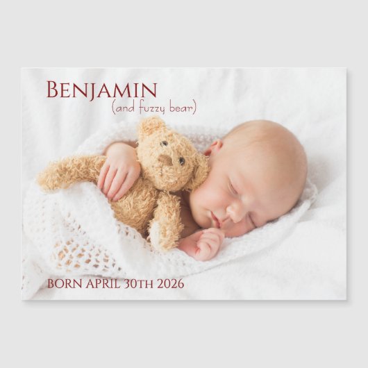 Modern Timeless Photo Magnetic Baby Announcement (Voorkant)