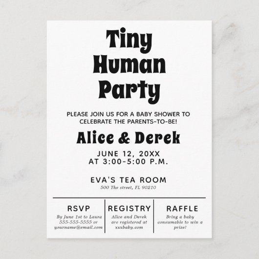 Modern Tiny Human Baby shower minimalistisch Briefkaart (Voorkant)