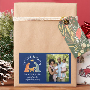 Modern TIS THE SEASON Familie Foto Kerstmis Rechthoekige Sticker