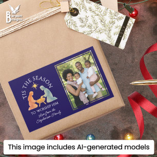 Modern TIS THE SEASON Familie Foto Kerstmis Rechthoekige Sticker