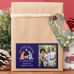 Modern TIS THE SEASON Familie Foto Kerstmis Rechthoekige Sticker