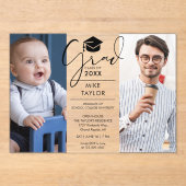 Modern toen en nu 2 foto afstudeerfeest acryl uitnodigingen (Voorkant)