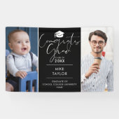 Modern toen en nu 2 foto afstudeerfeest spandoek (Horizontaal)