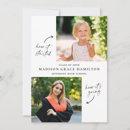 Modern Toen en Nu 3 Foto Afstuderen Aankondiging (Voorkant)