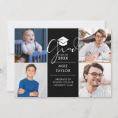 Modern toen en nu 4 foto afstudeerfeest kaart (Voorkant)