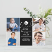 Modern toen en nu 4 foto afstudeerfeest kaart (Staand voorkant)